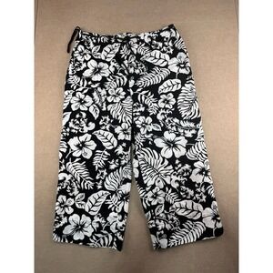 Ralph Lauren Capri Pants Women's Size 12 Black & White Hawaiian‎ Floral